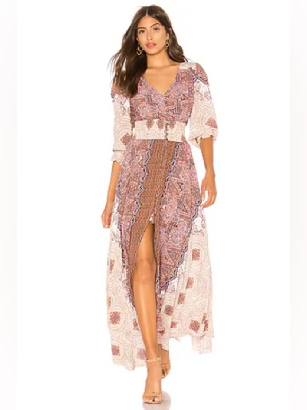 Free People Mexicali Rose Maxi Dress Size M Boho Print V Neck